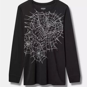 Torrid Black Long-Sleeve Tee with White Spiderweb Graphic